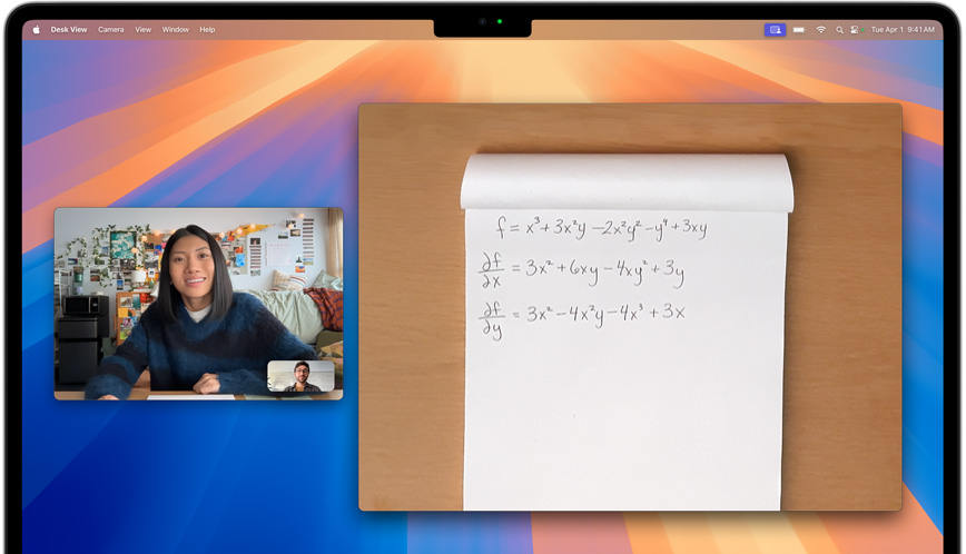 Видеоразговор с помощта на Desk View функцията, която добавя поглед към работен плот във видеоразговора