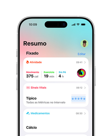 Resumo de saúde fixado no iPhone