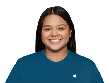 Especialista Apple sorrindo de forma amigável.