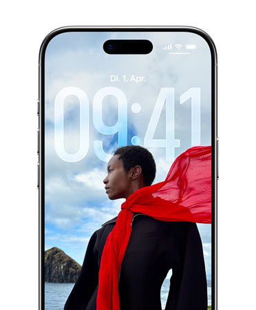 Ein iPhone Sperrbildschirm mit Uhrzeit, die an das gezeigte Foto angepasst ist