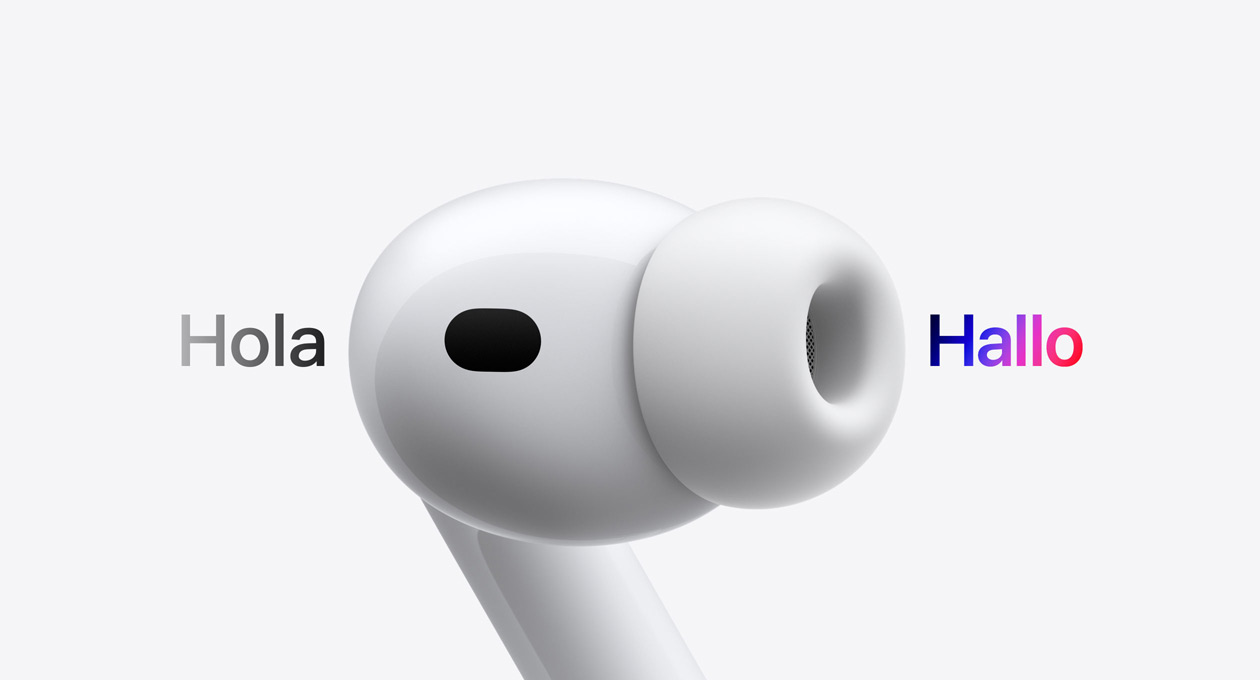 AirPods Pro 3, In‑Ear Kopfhörer mit Ohreinsatz aus Silikon, Live Übersetzung ändert Zeichen von Spanisch „Hola“ zu Deutsch „Hallo“