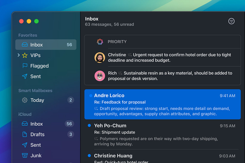 Apple Intelligencen viestien kiireellisyystaso -ominaisuus Mail-apissa
