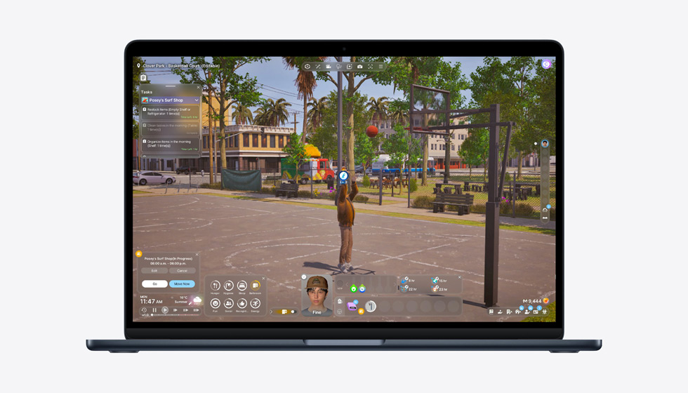 Ecrã do MacBook Air com um jogo a demonstrar as capacidades do processador M5