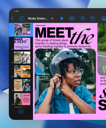 Ein Keynote Fenster öffnet sich, das die eleganten, überarbeiteten Steuerelemente zeigt.
