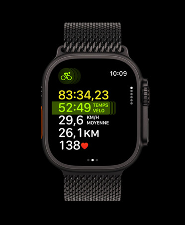 Apple Watch Ultra 3, finition noire, boîtier en titane, exercice multisport, Bracelet Milanais noir