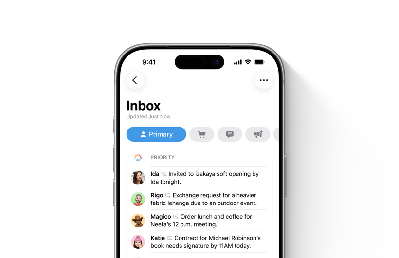 iPhone shows inbox in Mail app with important messages at the top