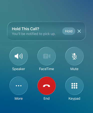 Phone app showing Hold Assist feature in use