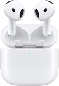 AirPods 4 charging case open showing AirPods floating above it.