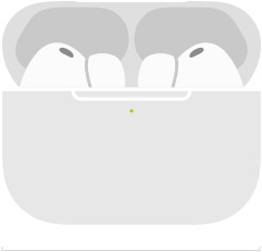 Illustrazione di un paio di AirPods Pro 3 dentro una custodia di ricarica MagSafe (USB‑C), design arrotondato, indicatore LED di alimentazione, coperchio aperto, larghezza in millimetri