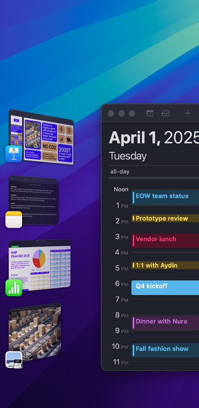 Various iOS apps displayed on a desktop including, most prominently, the Calendar app. It features a schedule for the day.