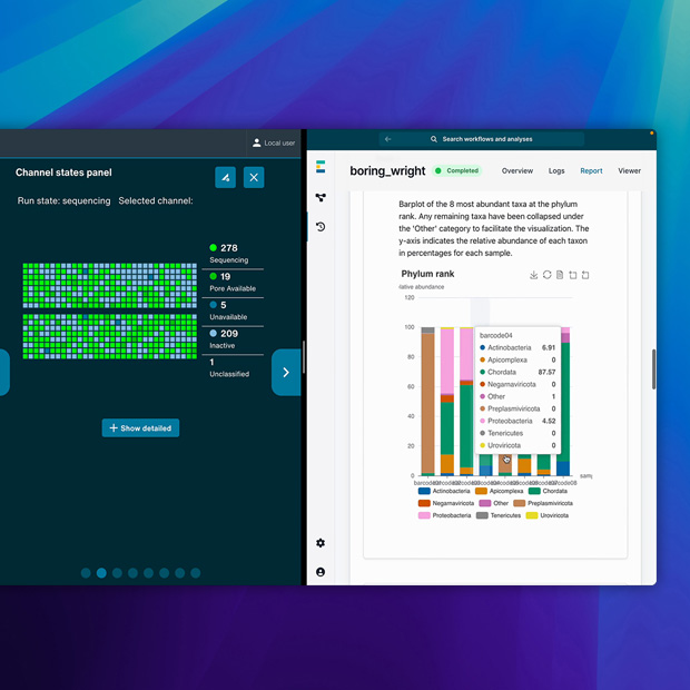 Écran affichant l’app Oxford Nanopore.