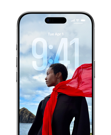 Låsskärmen på iPhone som visar tiden anpassad efter bilden på låsskärmen