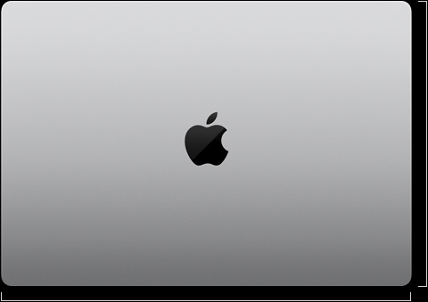 Vue extérieure du MacBook Pro 16 pouces fermé, logo Apple au centre