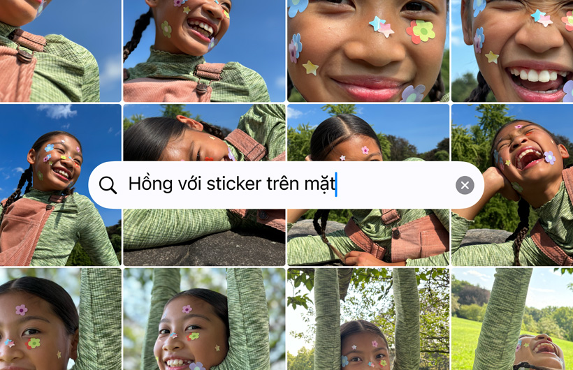 Một lưới ảnh dựa trên gợi ý tìm kiếm Katie với các nhãn dán trên mặt