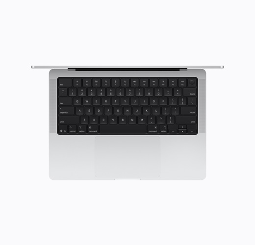 MacBook, màu Bạc, mặt trong nhìn từ trên xuống, đang mở